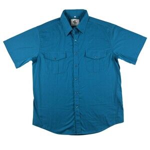 Coevals Club Shirt Mens Large Blue Solid Short Sleeve Western Snap Pockets